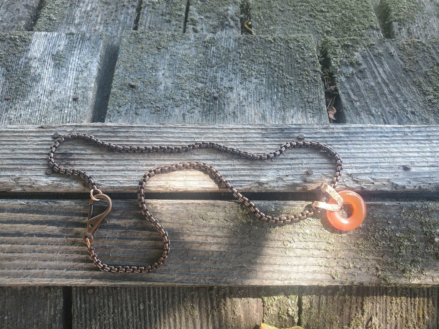 Copper Chain Necklace with Carnelian Gemstone Pendant