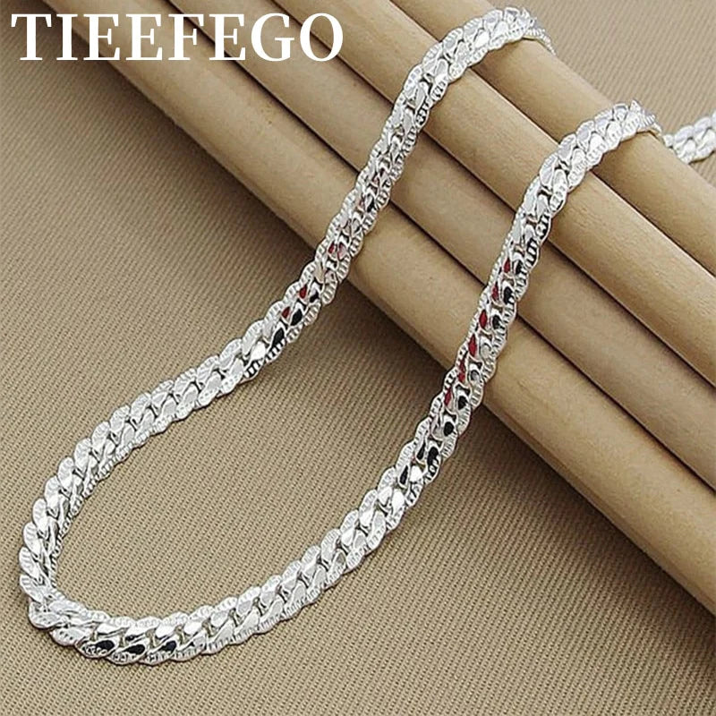 TIEEFEGO 925 Sterling Silver 6Mm Side Chain 8/18/20/22/24 Inch Necklace for Woman Men Fashion Wedding Engagement Jewelry Gift