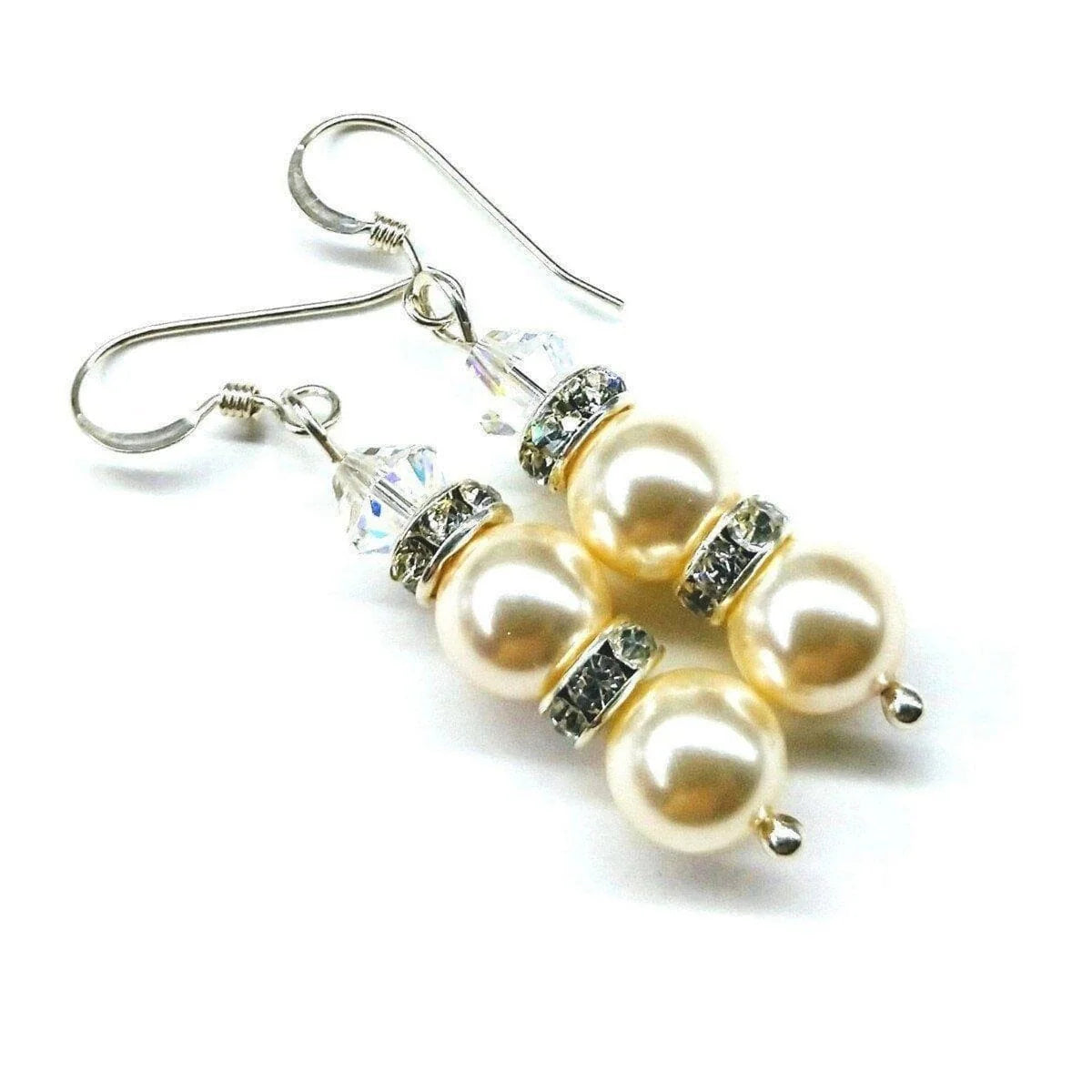 Bridal Sterling Silver Stacked Crystal and Pearl Earrings