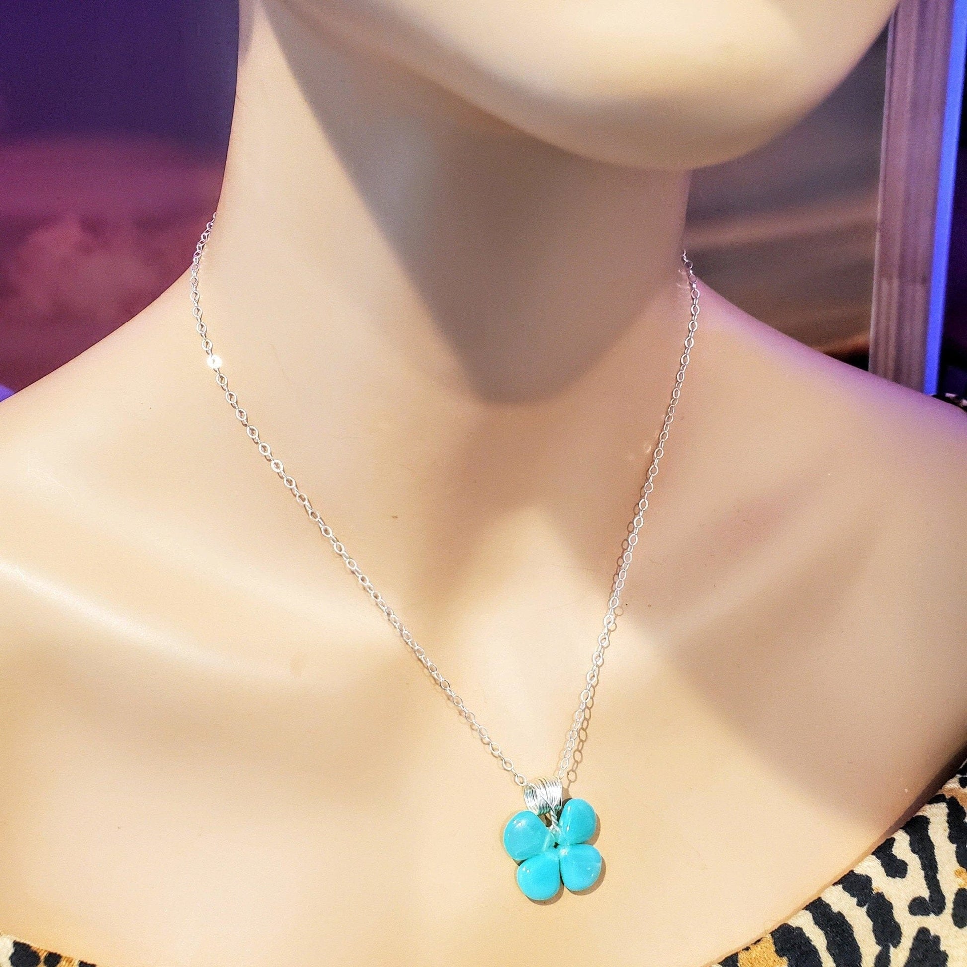 Mint Green Beaded Sterling Silver Clover Necklace