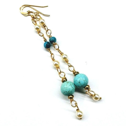 AquaLuxe Gold Pearl Earrings Long 14 K Gold 