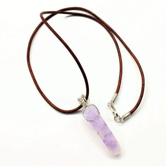 Lavender Gemstone Point Leather-Wrapped Pendant Necklace