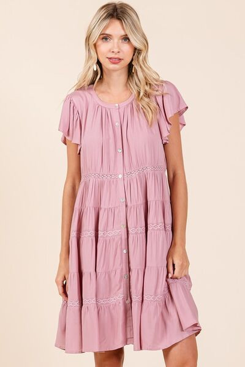 Mittoshop Lace Detail Ruffled Button down Tiered Dress