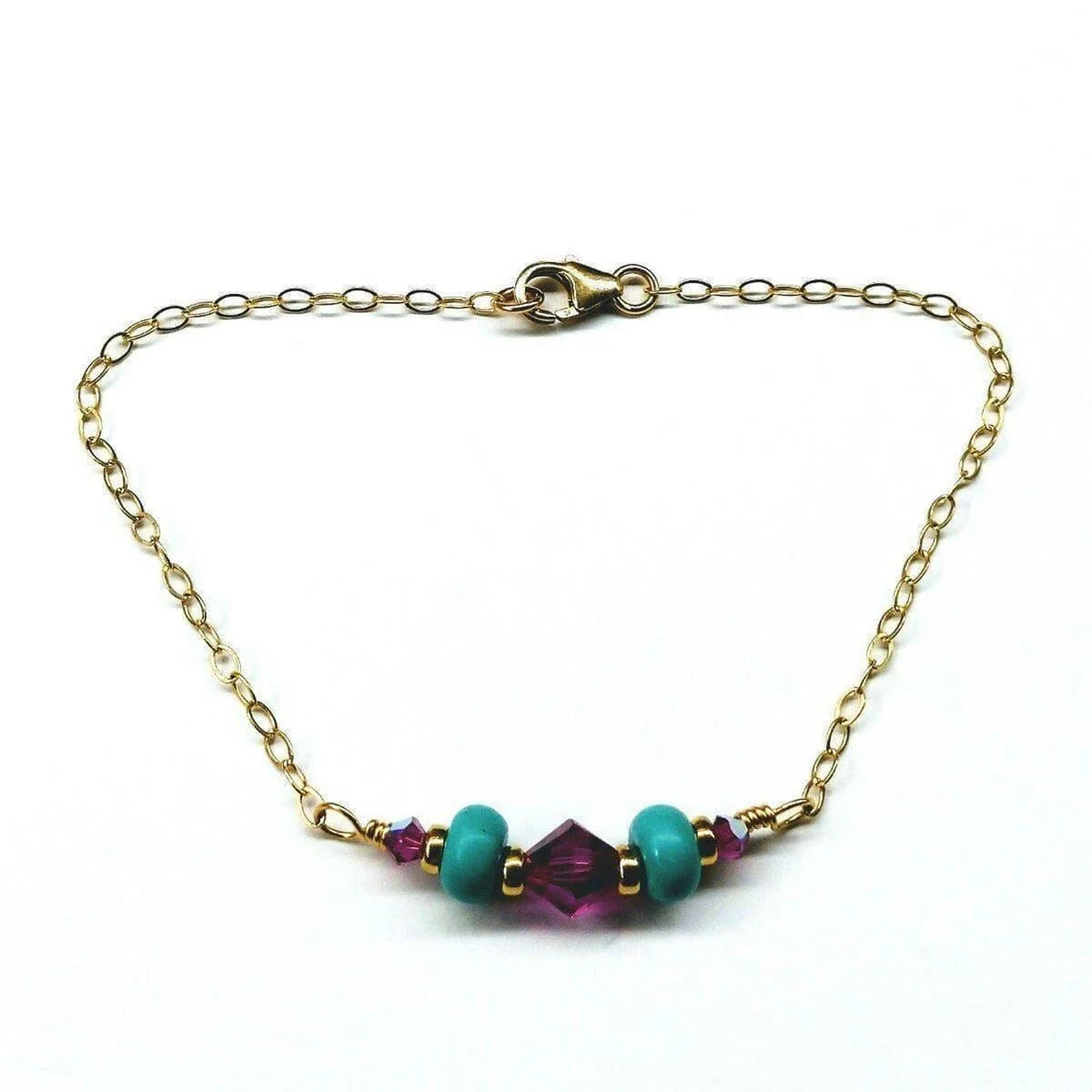 Radiant Pink and Turquoise Gemstone Gold-Filled Bracelet