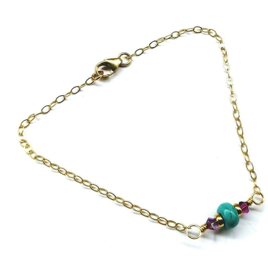 Delicate Turquoise & Pink Gemstone Gold-Filled Bracelet 