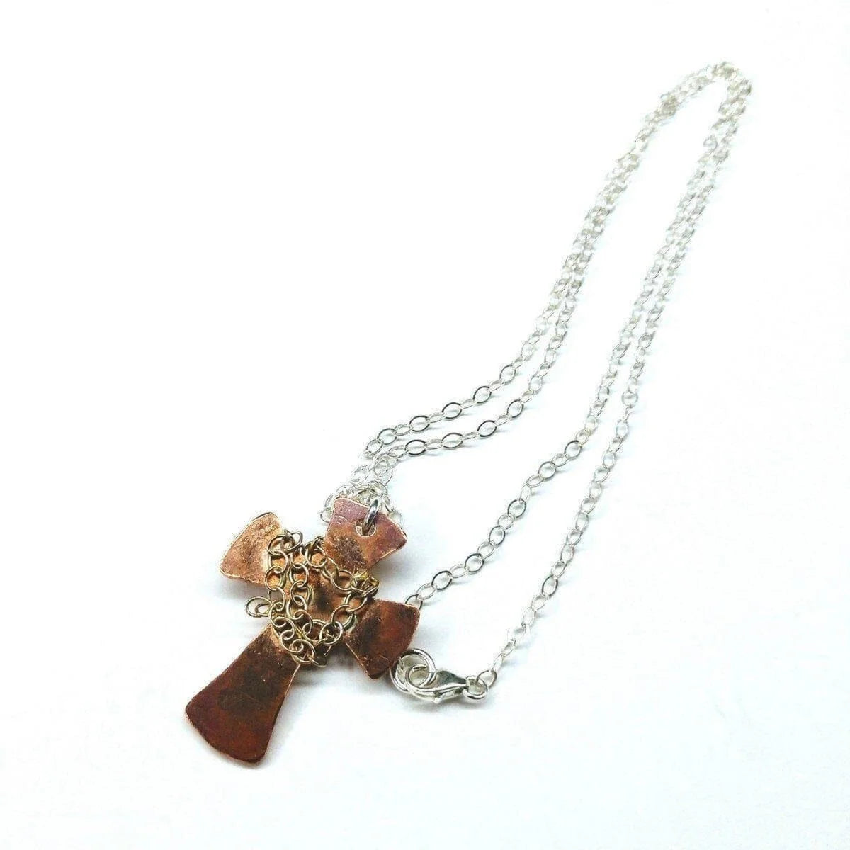 Chained Hammered Copper Cross Necklace for Him or Her