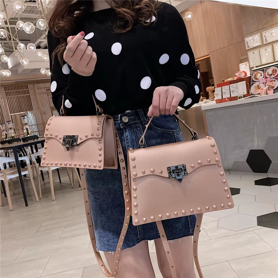 High Quality Women PVC Handbags Fashion Ladies Shoulder Bag Luxury Designer Crossbody Bags for Women Small Rivet Messenger Bags (022)