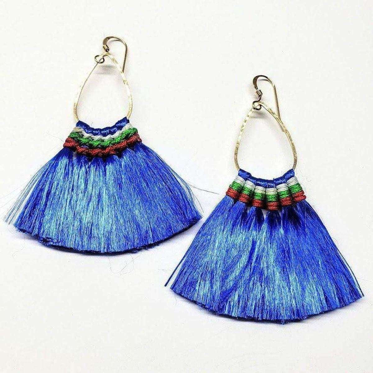 Vibrant Hula Skirt Tassel Hoop Earrings with Rayon Silk Accents