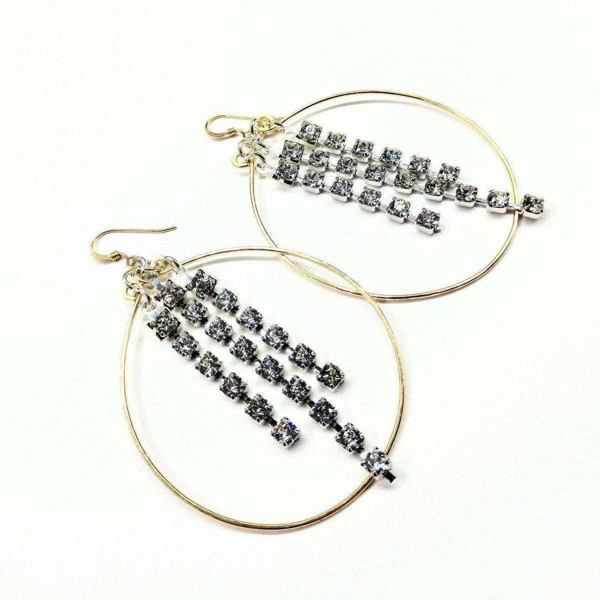 Elegant Crystal-Linked Oval Hoop Earrings in Gold