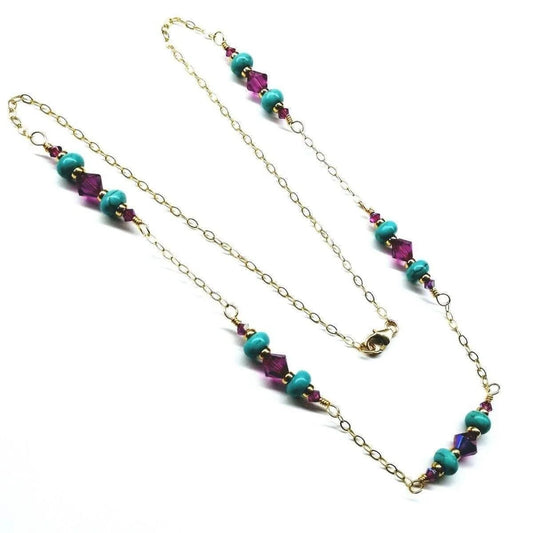 PinkTurquoise Dainty Gold Necklace