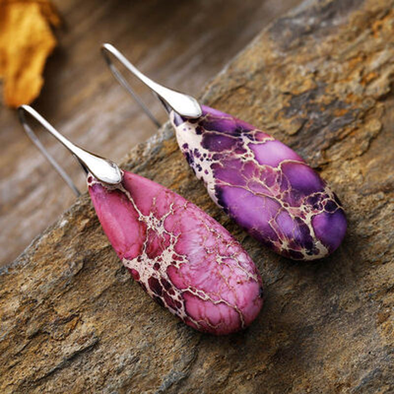 Teardrop Shape Natural Stone Dangle Earrings