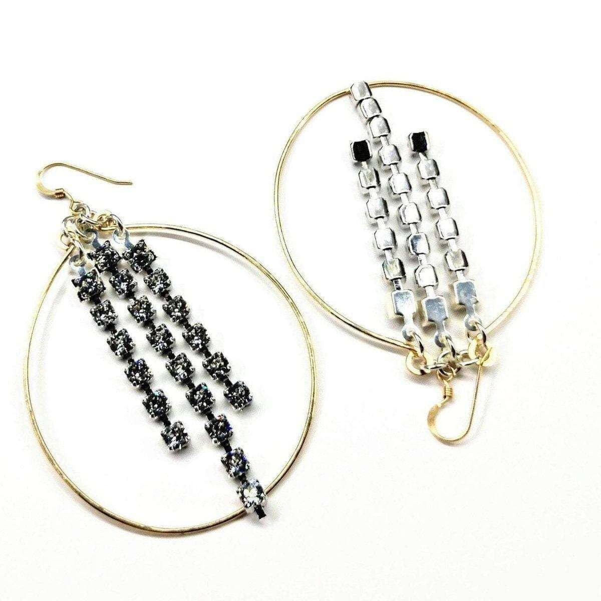 Elegant Crystal-Linked Oval Hoop Earrings in Gold