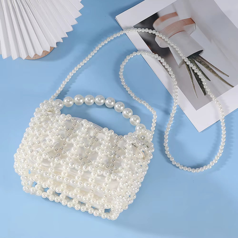Handmade Evening Dress Bag Hollow Design Evening Dress Bag Socialite Travel Storage Bag Pearl Handbag Senior Gift Bag (052)