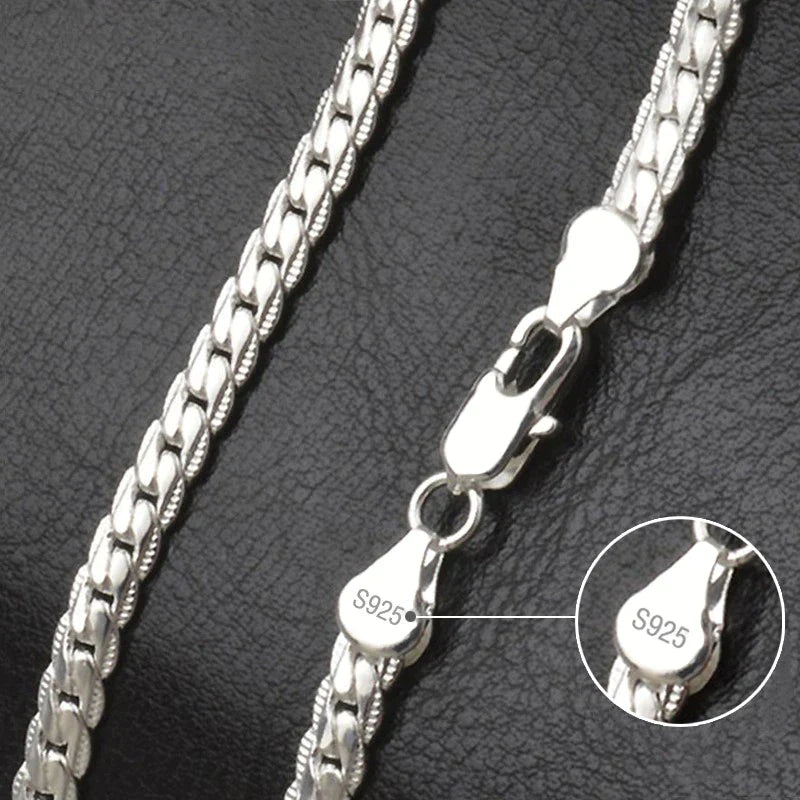 TIEEFEGO 925 Sterling Silver 6Mm Side Chain 8/18/20/22/24 Inch Necklace for Woman Men Fashion Wedding Engagement Jewelry Gift