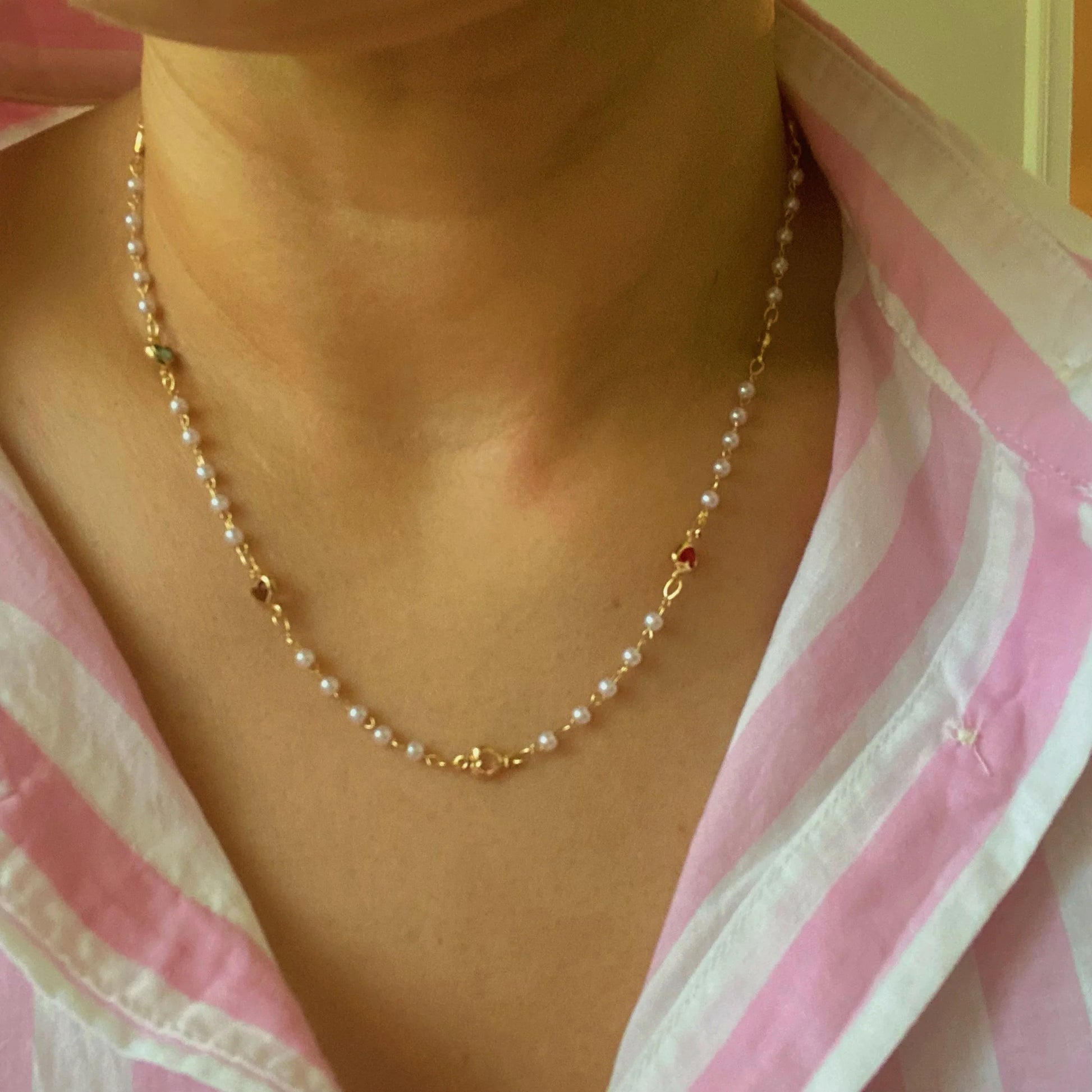 Precious Mini Heart Pearl Chain Necklace