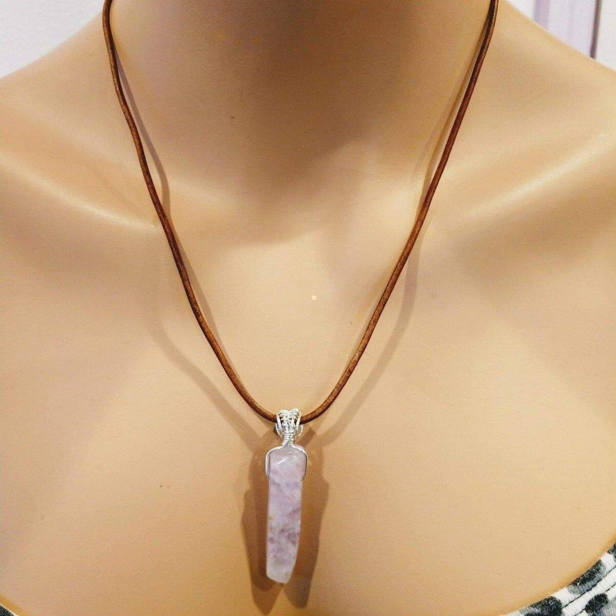 Lavender Gemstone Point Leather-Wrapped Pendant Necklace