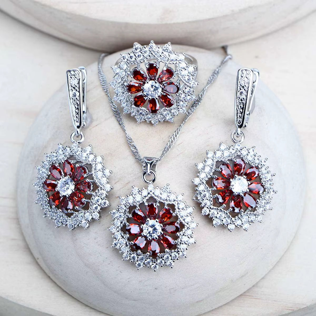 Silver 925 Bridal Jewelry Sets Cubic Zirconia Costume Jewellery Wedding Rings Earrings Pendant Bracelets Necklace for Women (156)