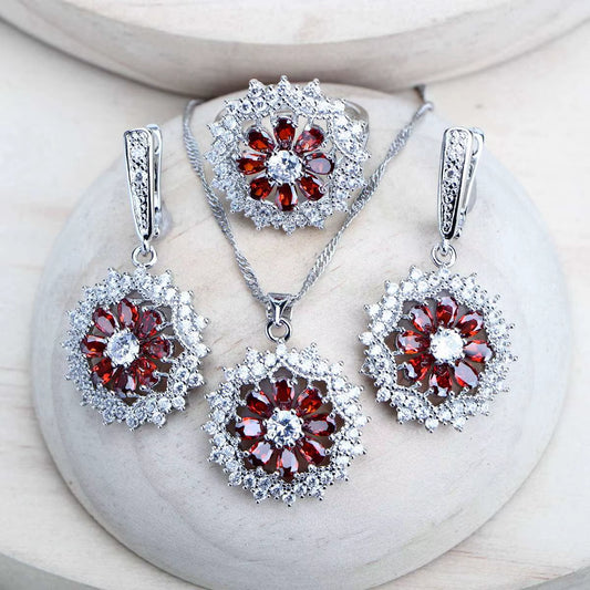 Silver 925 Bridal Jewelry Sets Cubic Zirconia Costume Jewellery Wedding Rings Earrings Pendant Bracelets Necklace for Women (156)
