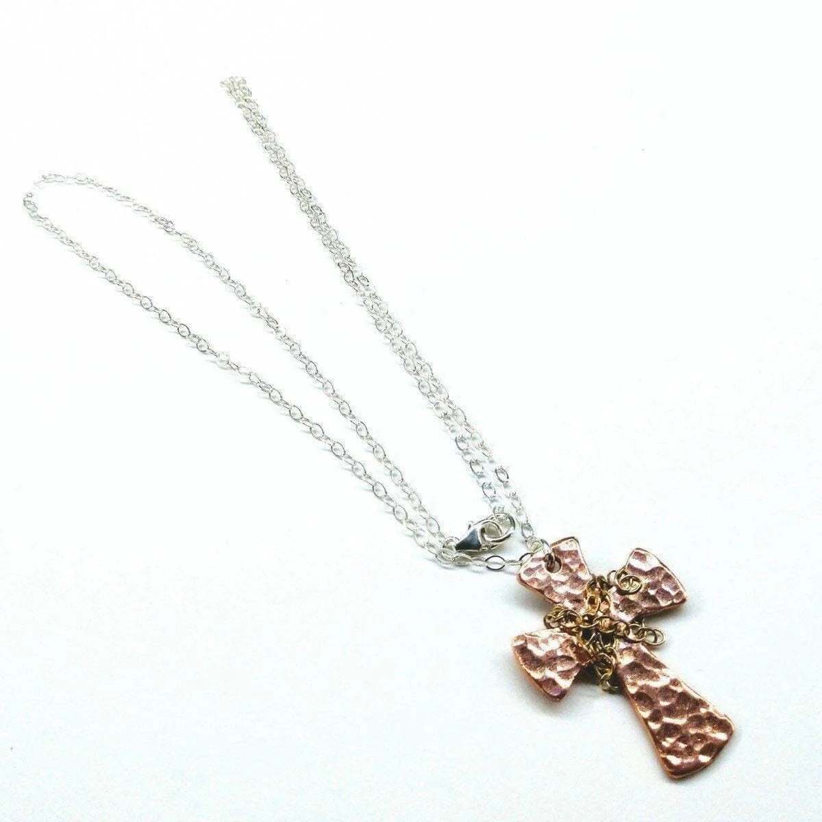 Chained Hammered Copper Cross Necklace for Him or Her