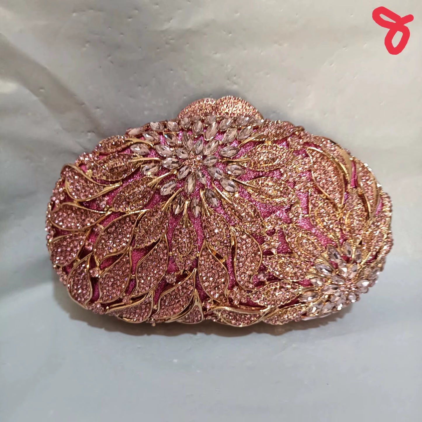 Gold Metal Leaves White Crystals Evening Clutch Bags Luxury Women Wedding Party Purse Ball Handbags Rhinestone Mini Minaudiere (070)