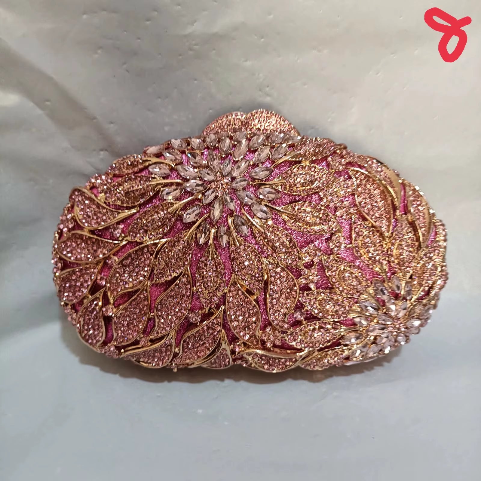 Gold Metal Leaves White Crystals Evening Clutch Bags Luxury Women Wedding Party Purse Ball Handbags Rhinestone Mini Minaudiere (070)