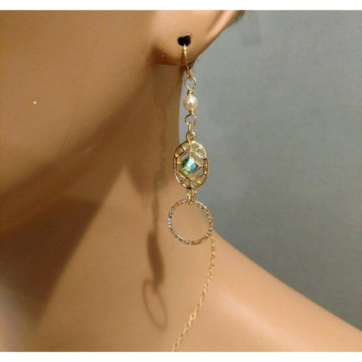 Luxe 14KT Gold-Filled Emerald Crystal Textured Filigree Hoop Earrings