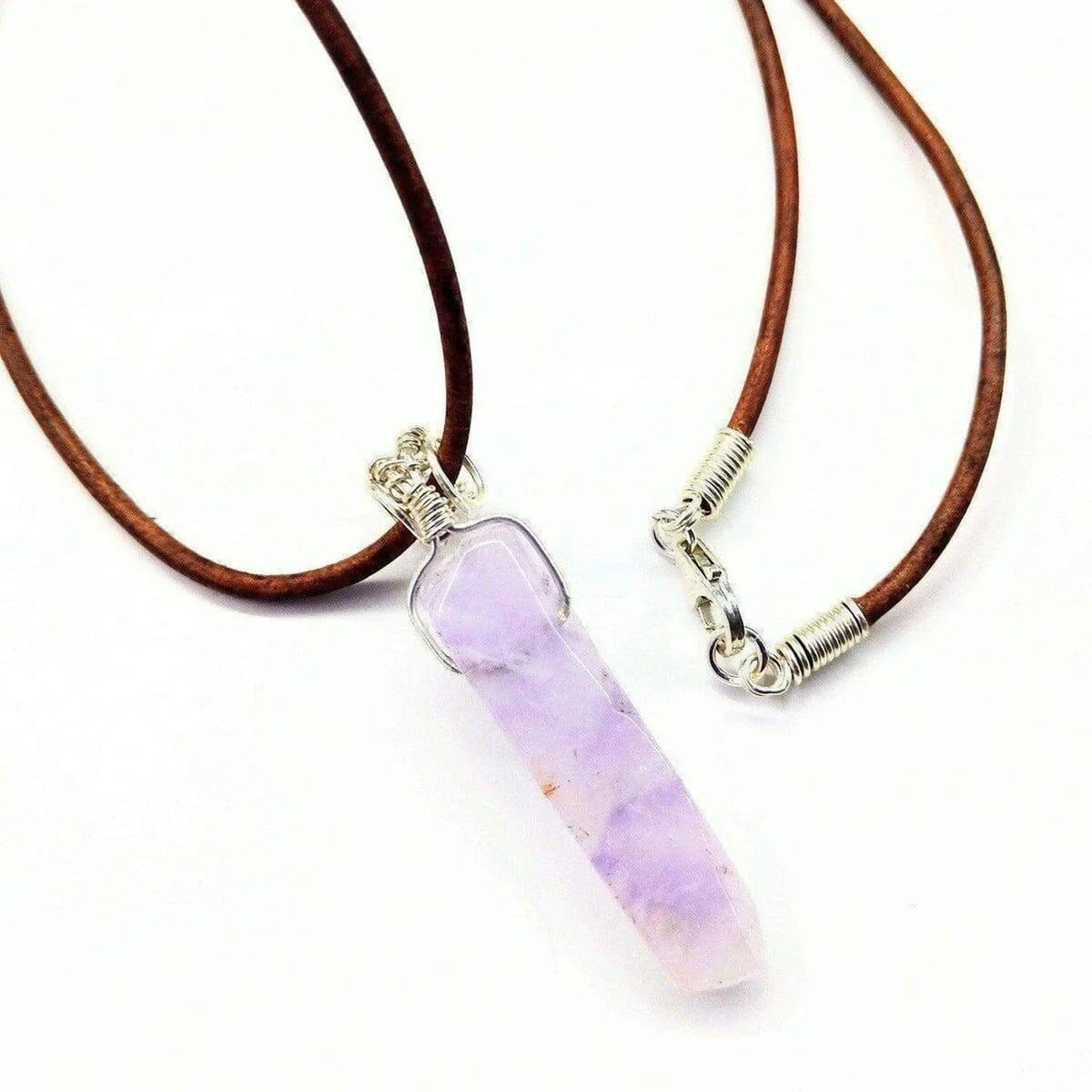 Lavender Gemstone Point Leather-Wrapped Pendant Necklace