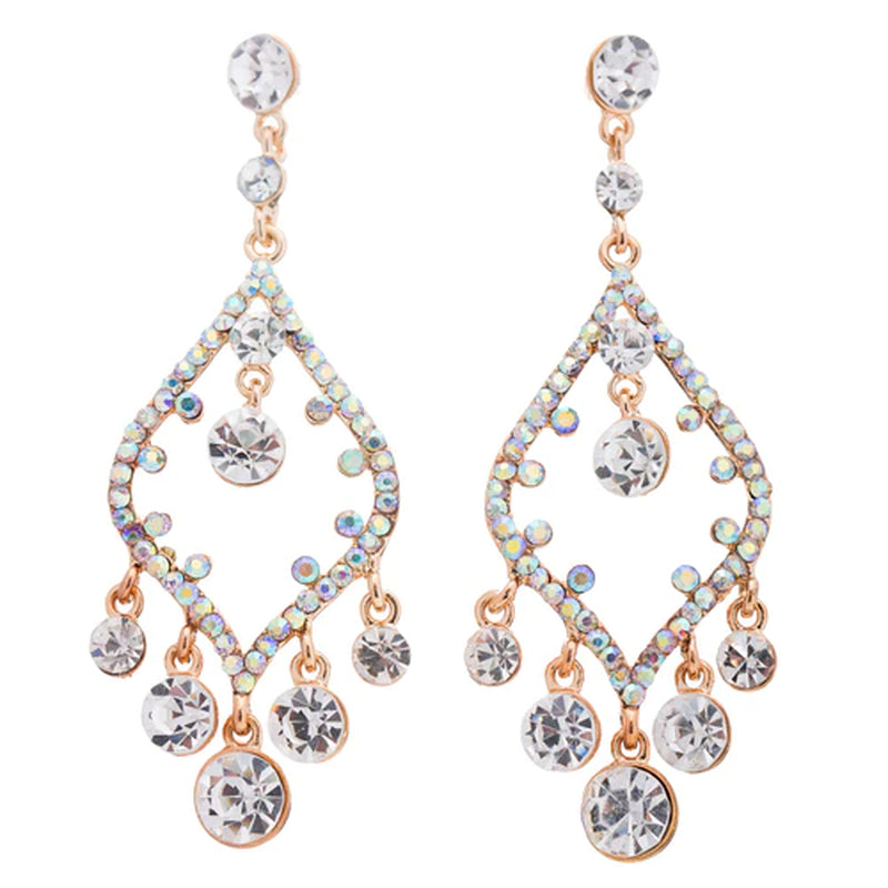 Bridal Wedding Jewelry Crystal Rhinestone Open Chandelier Dangle Earrings Gold