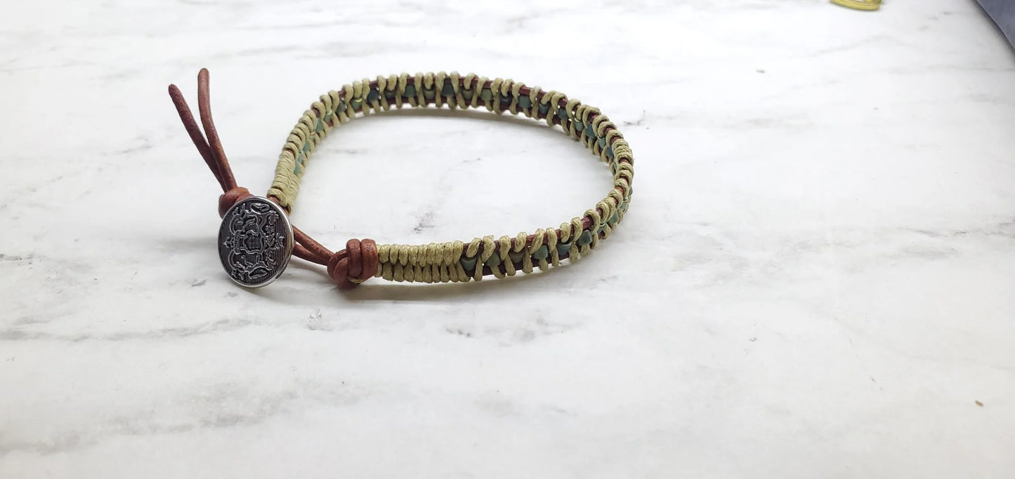 Leather Seed Bead Rattlesnake Tail Weave Bracelet