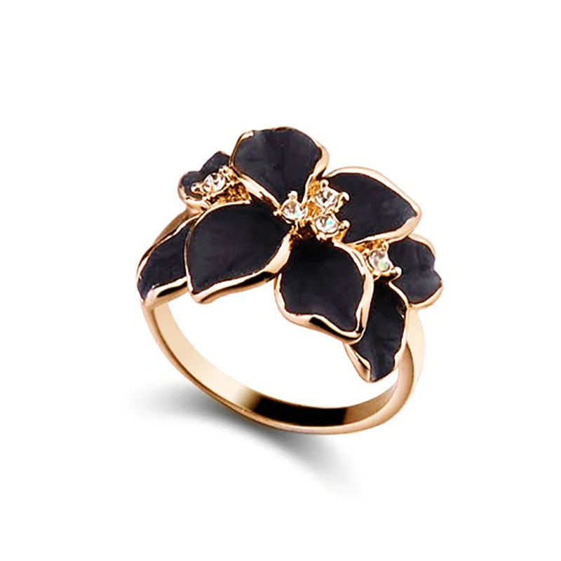 Fashion Rose Flower Enamel Jewelry Set Rose Gold Color Black Bridal Jewelry Sets for Women Wedding 2022 Best Selling Products