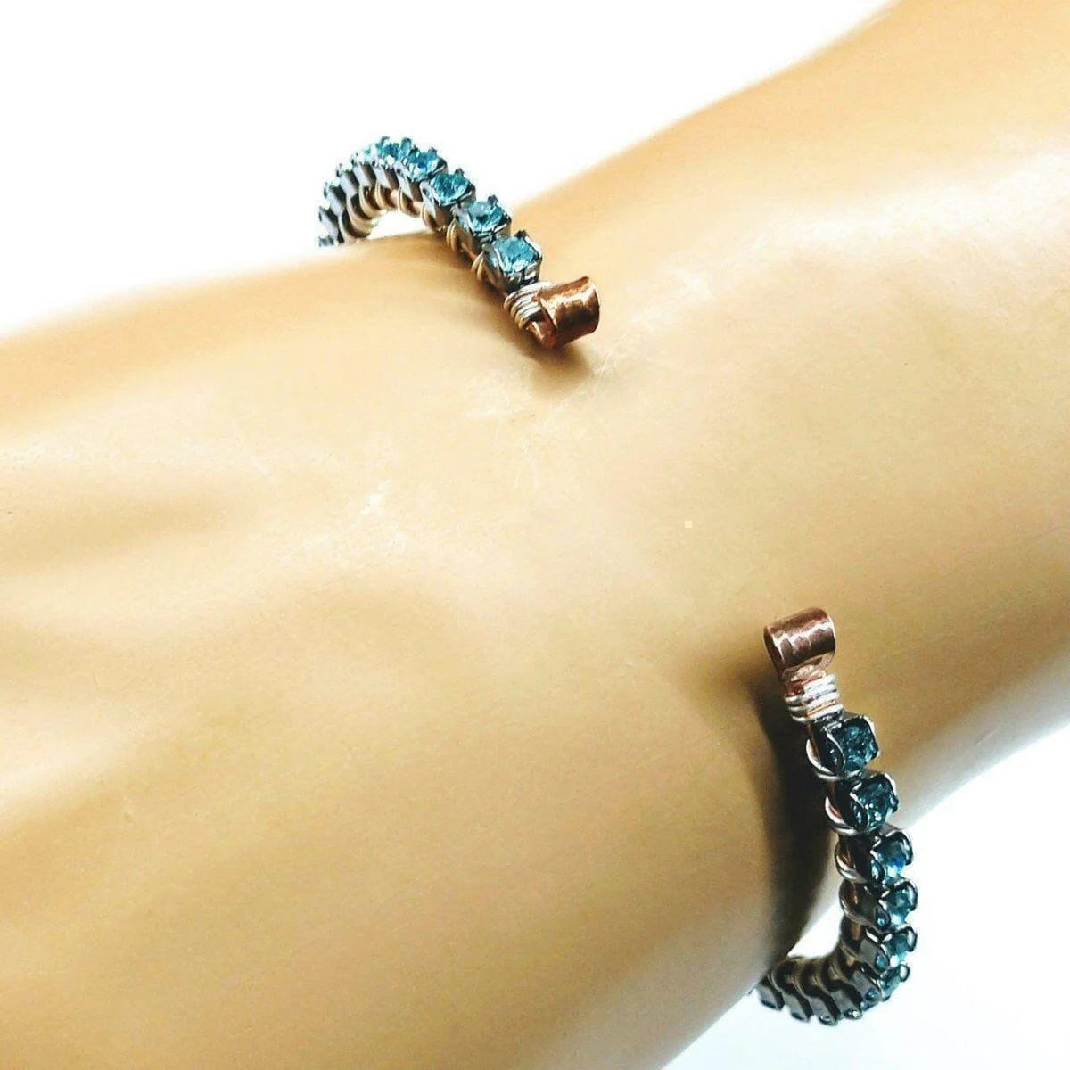 Turquoise Crystal Wire Wrapped Tennis Bangle Bracelet