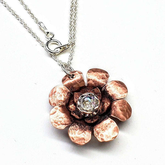 Copper Blooming Crystal Spin Pendant Necklace 