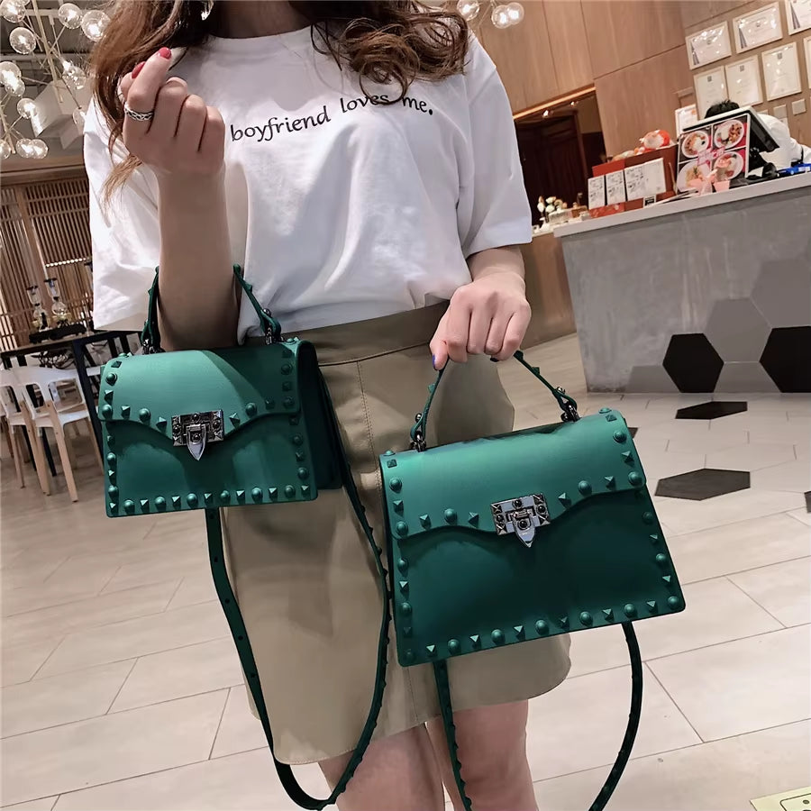 High Quality Women PVC Handbags Fashion Ladies Shoulder Bag Luxury Designer Crossbody Bags for Women Small Rivet Messenger Bags (022)