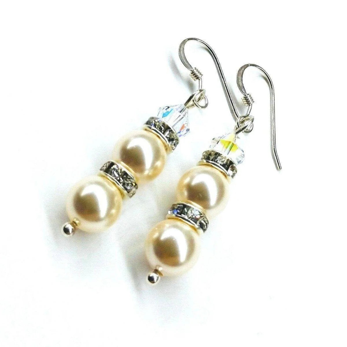 Bridal Sterling Silver Stacked Crystal and Pearl Earrings