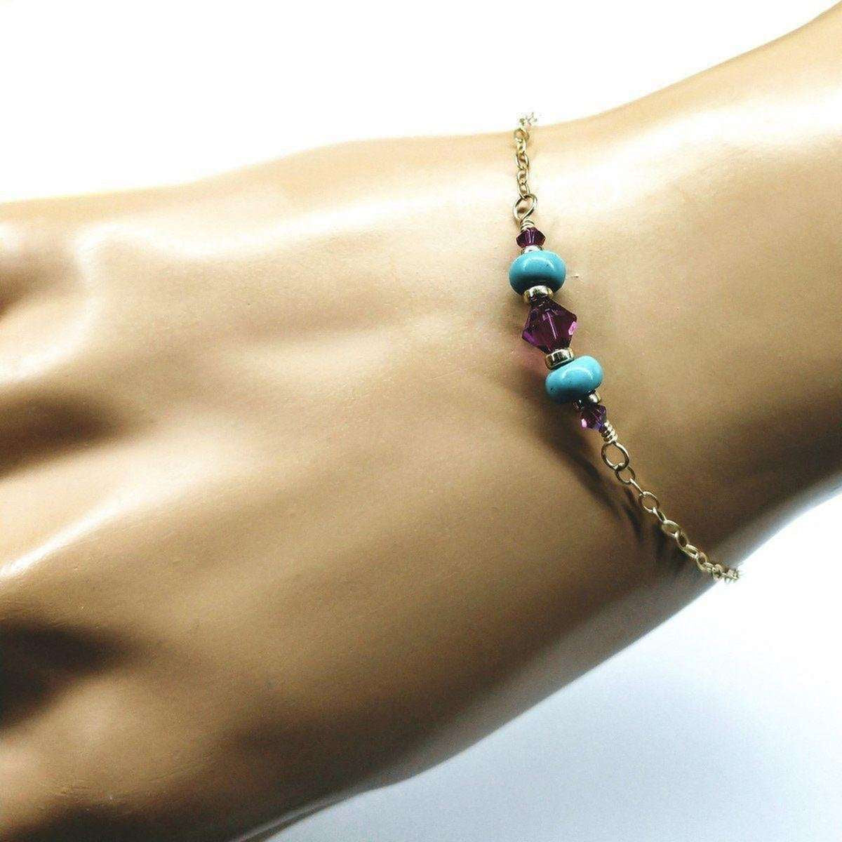 Radiant Pink and Turquoise Gemstone Gold-Filled Bracelet