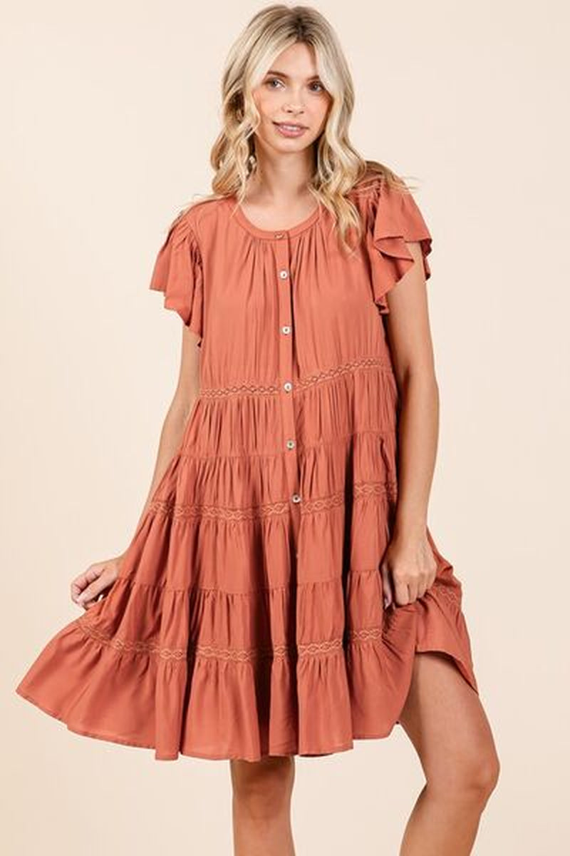 Mittoshop Lace Detail Ruffled Button down Tiered Dress