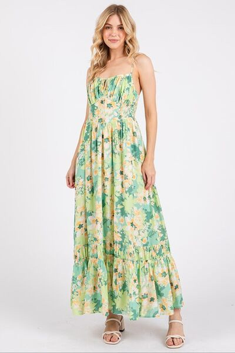 Mittoshop Floral Smocked Back Ruffled Hem Maxi Cami Dress