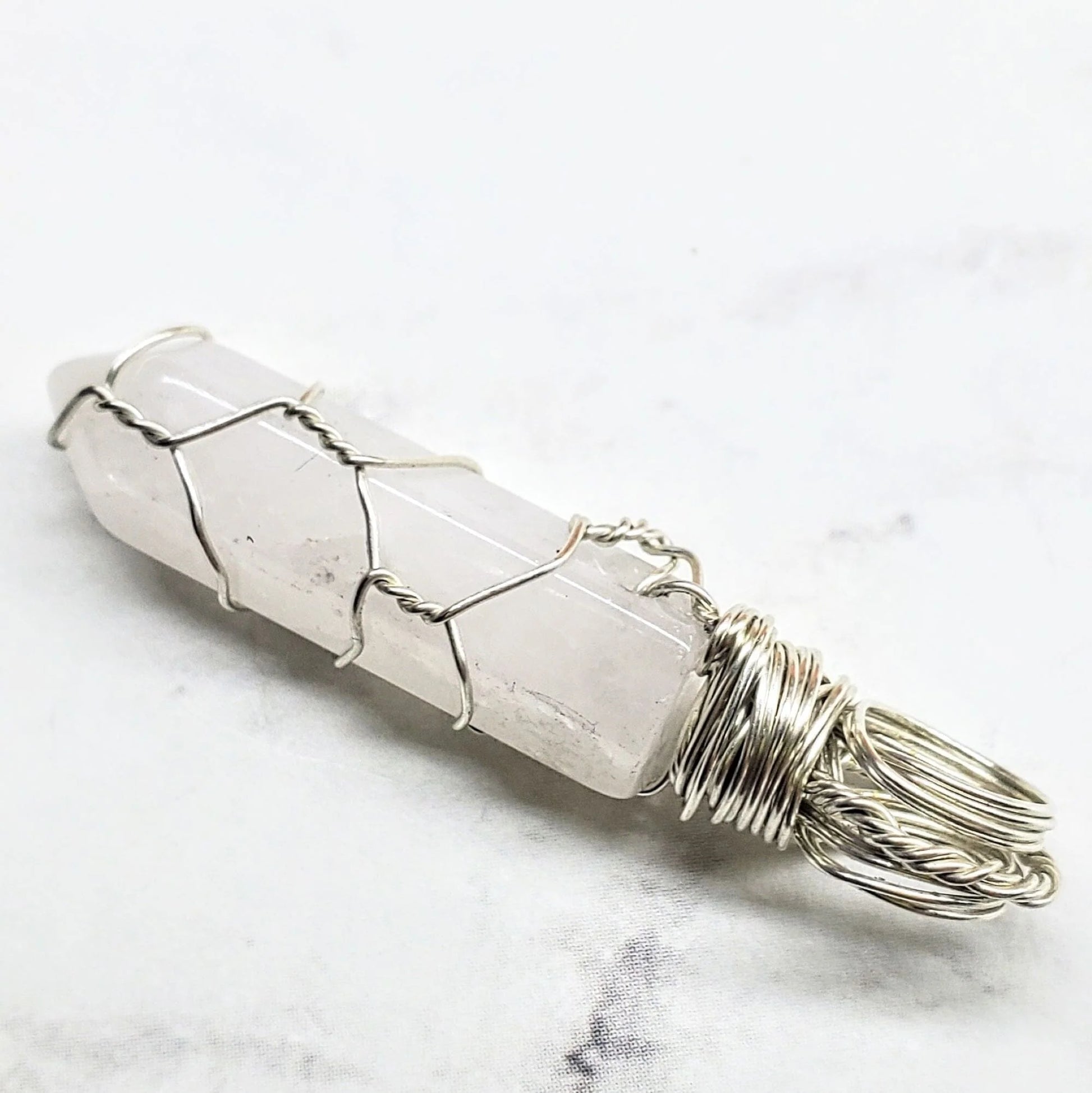 Sterling Silver Messy Wire Wrap Gemstone Pointed Crystal Pendant