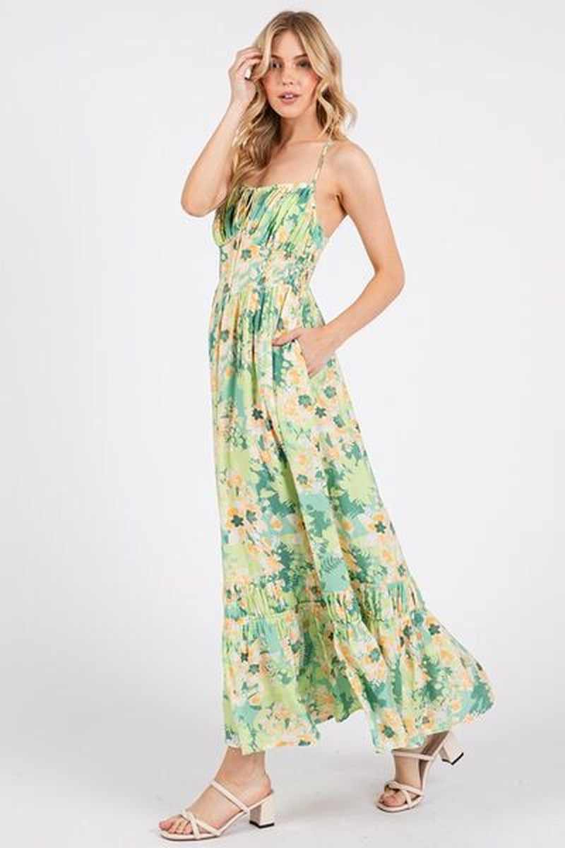 Mittoshop Floral Smocked Back Ruffled Hem Maxi Cami Dress