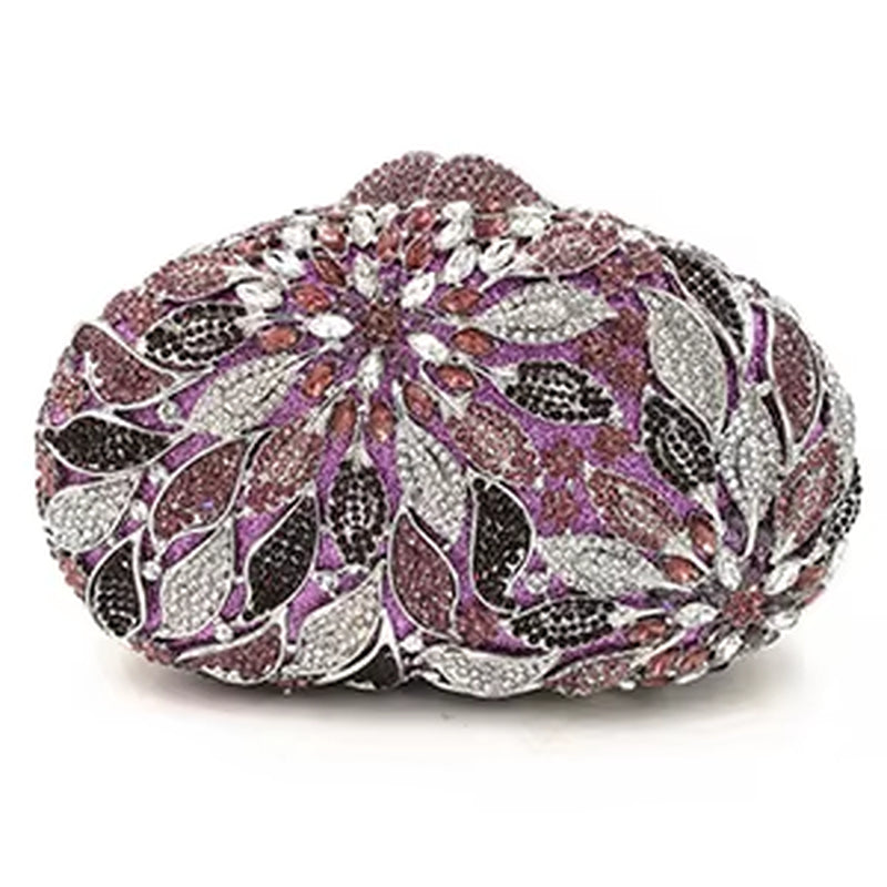 Gold Metal Leaves White Crystals Evening Clutch Bags Luxury Women Wedding Party Purse Ball Handbags Rhinestone Mini Minaudiere (070)