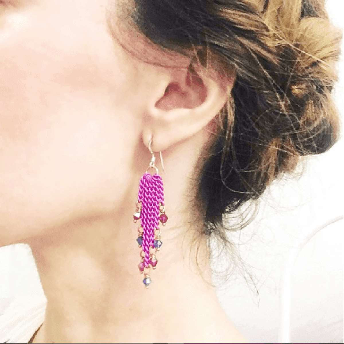 Vibrant Pink Crystal Tassel Drop Earrings