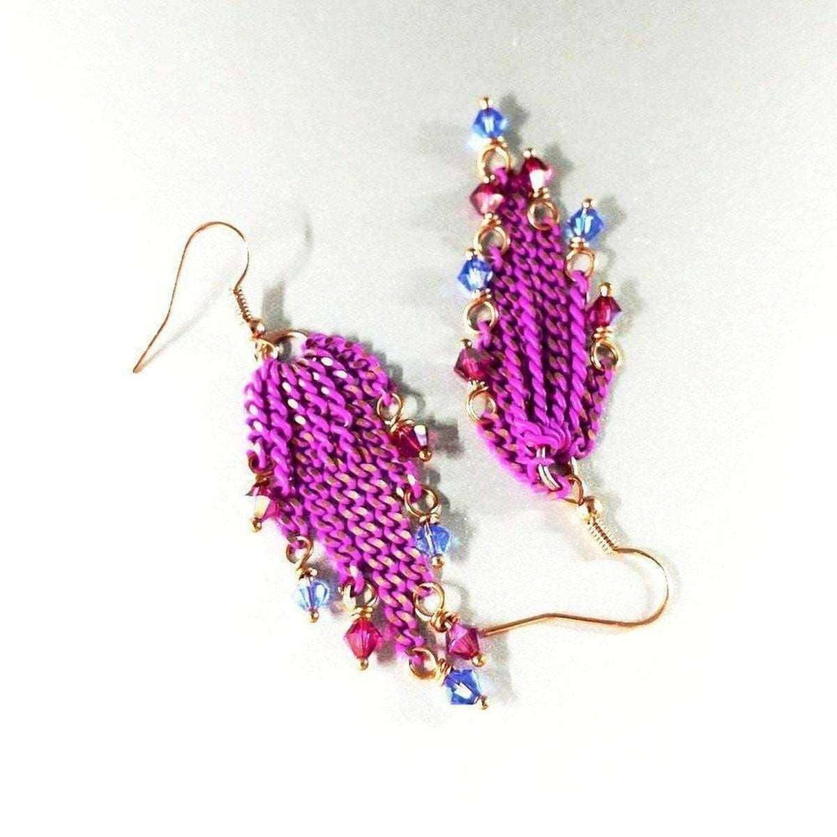 Vibrant Pink Crystal Tassel Drop Earrings