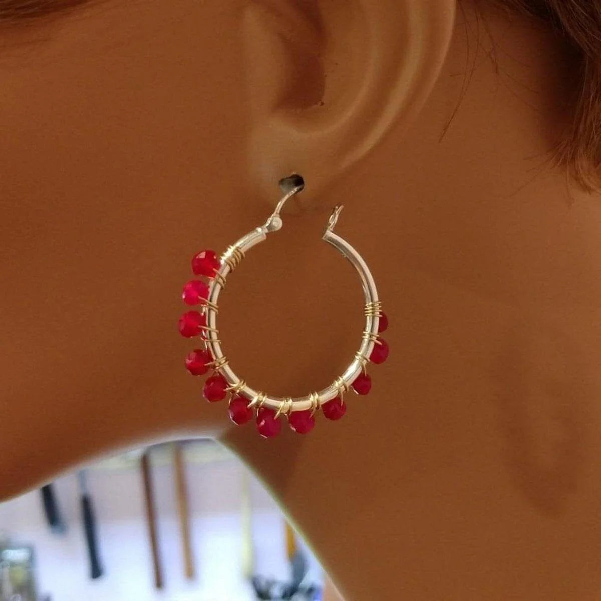 Hot Pink Chalcedony Silver Hoop Earrings