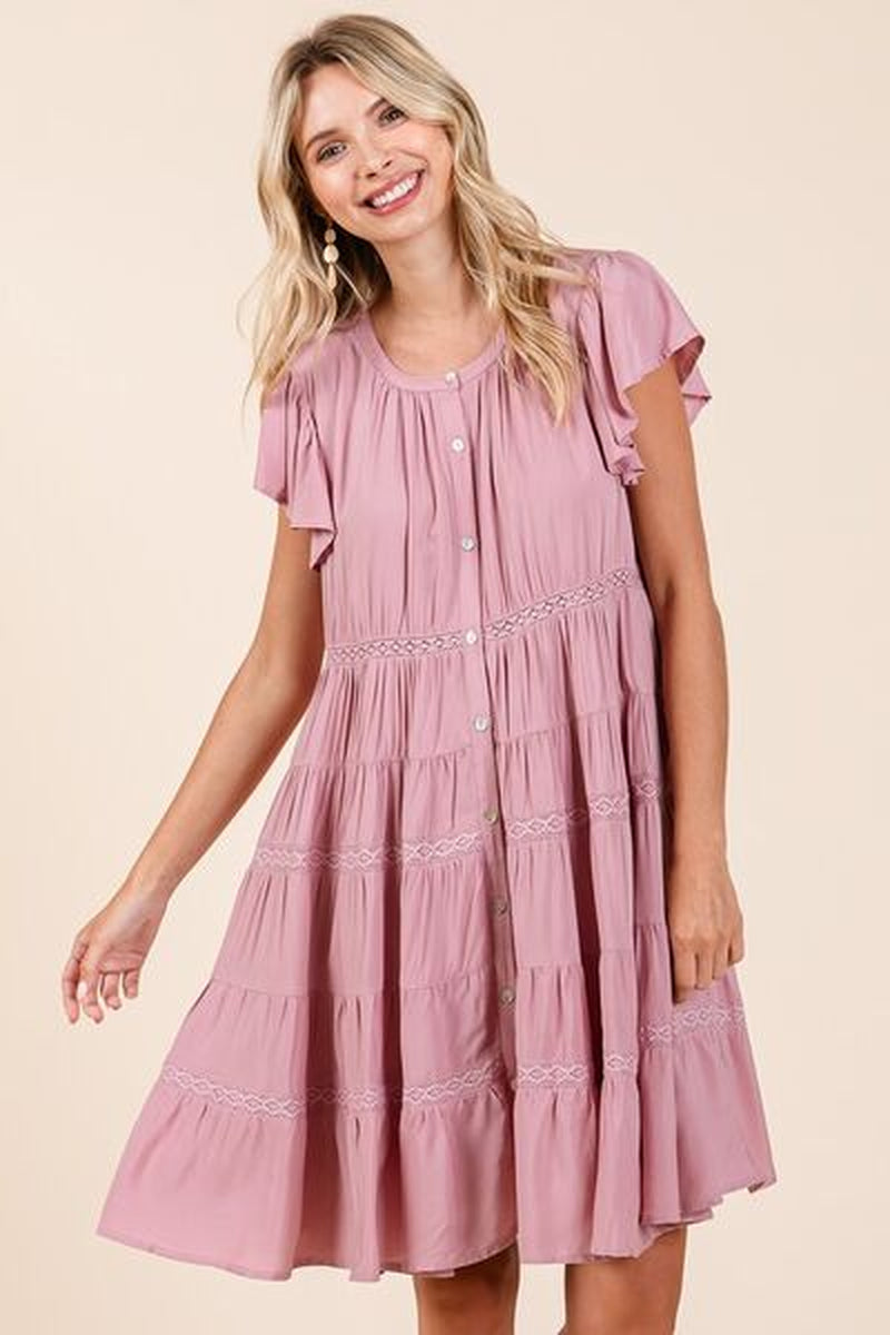 Mittoshop Lace Detail Ruffled Button down Tiered Dress