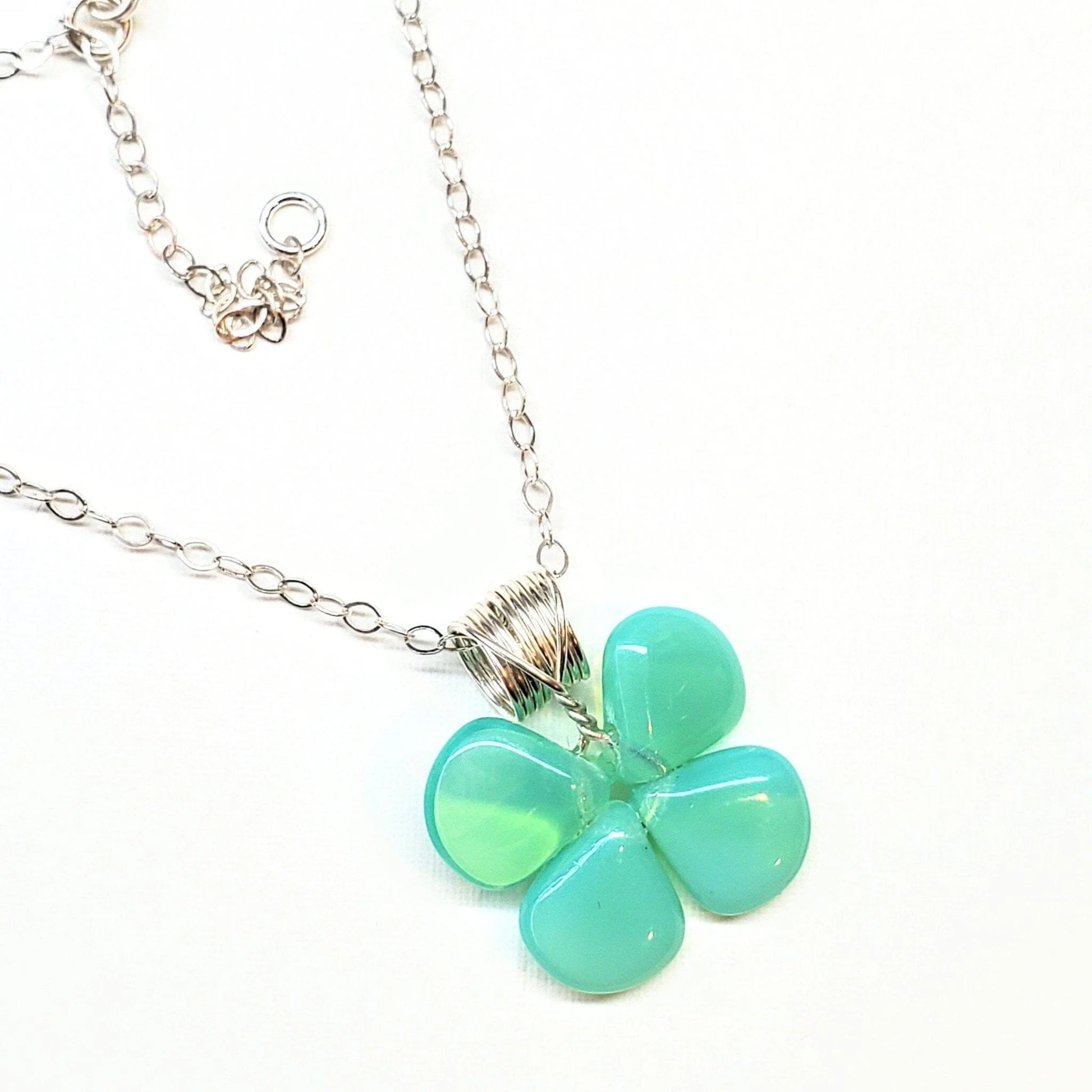 Mint Green Beaded Sterling Silver Clover Necklace