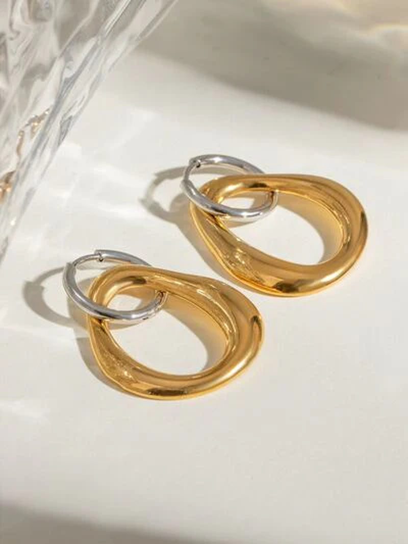 18K Gold-Plated Stainless Steel Contrast Asymmetrical Earrings