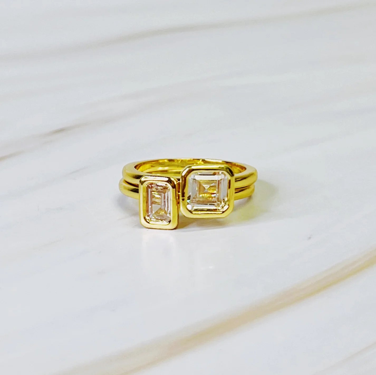 Asscher Cut Duo Ring Set of 2