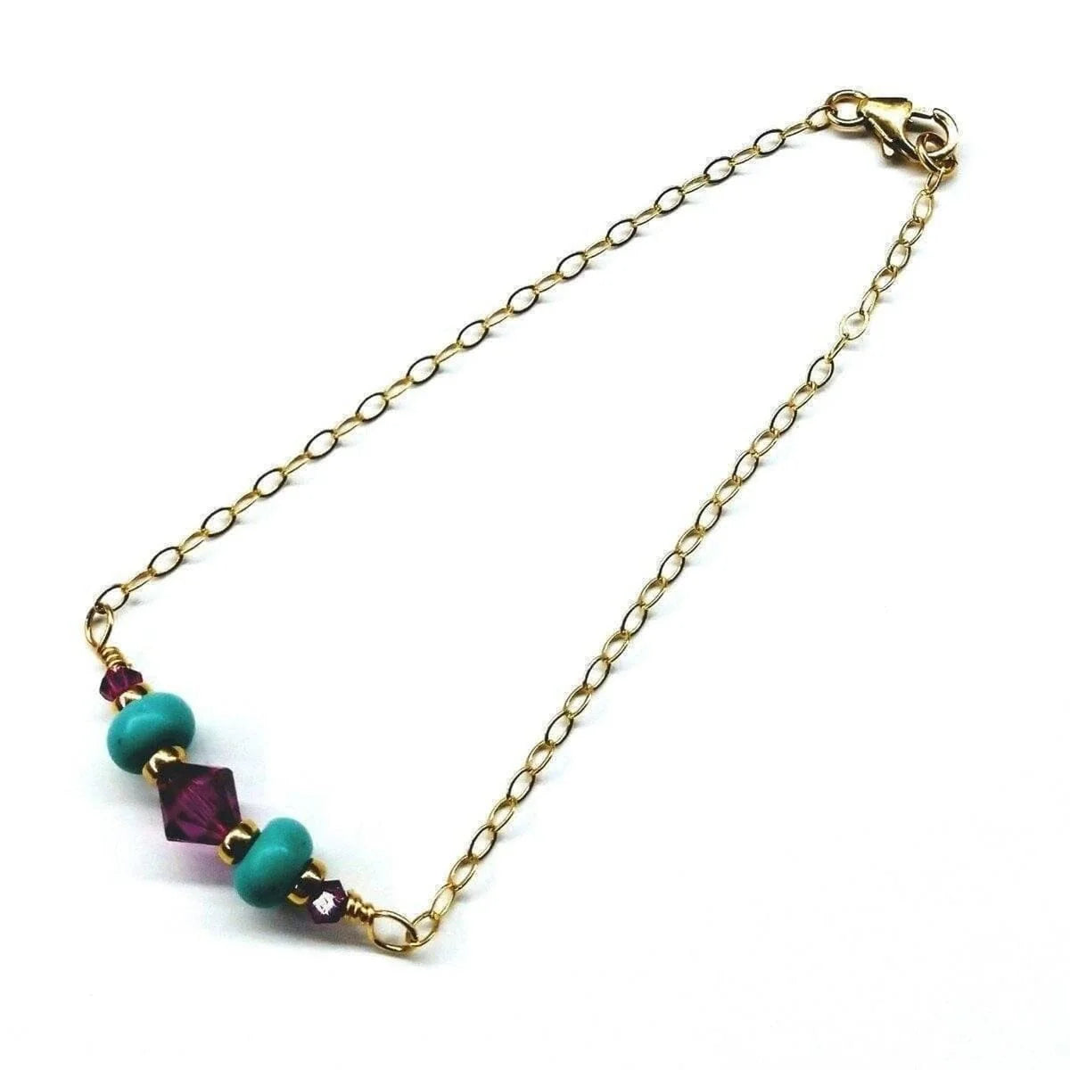 Radiant Pink and Turquoise Gemstone Gold-Filled Bracelet