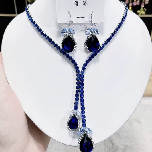 Women Colorful Fashion Zircon Necklace Earrings 2024 (89)