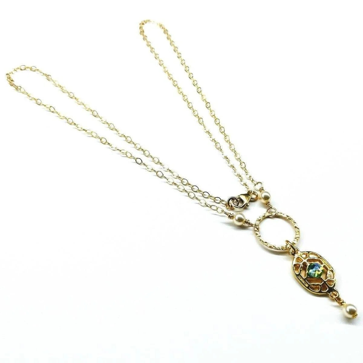 Gold-Filled Textured Open Ring Filigree Pendant Necklace